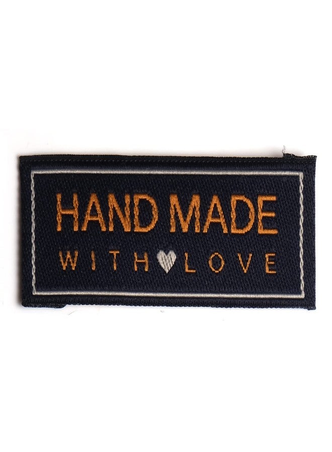 Atmiyamart Handmade with Love Craft Art Fashion Woven Ribbon Tag for Clothing Sewing Sew On Clothes Garment Fabric Polyester Weaving Label Orange On Blue (20X65 Mm) 100 Lable - Image 1